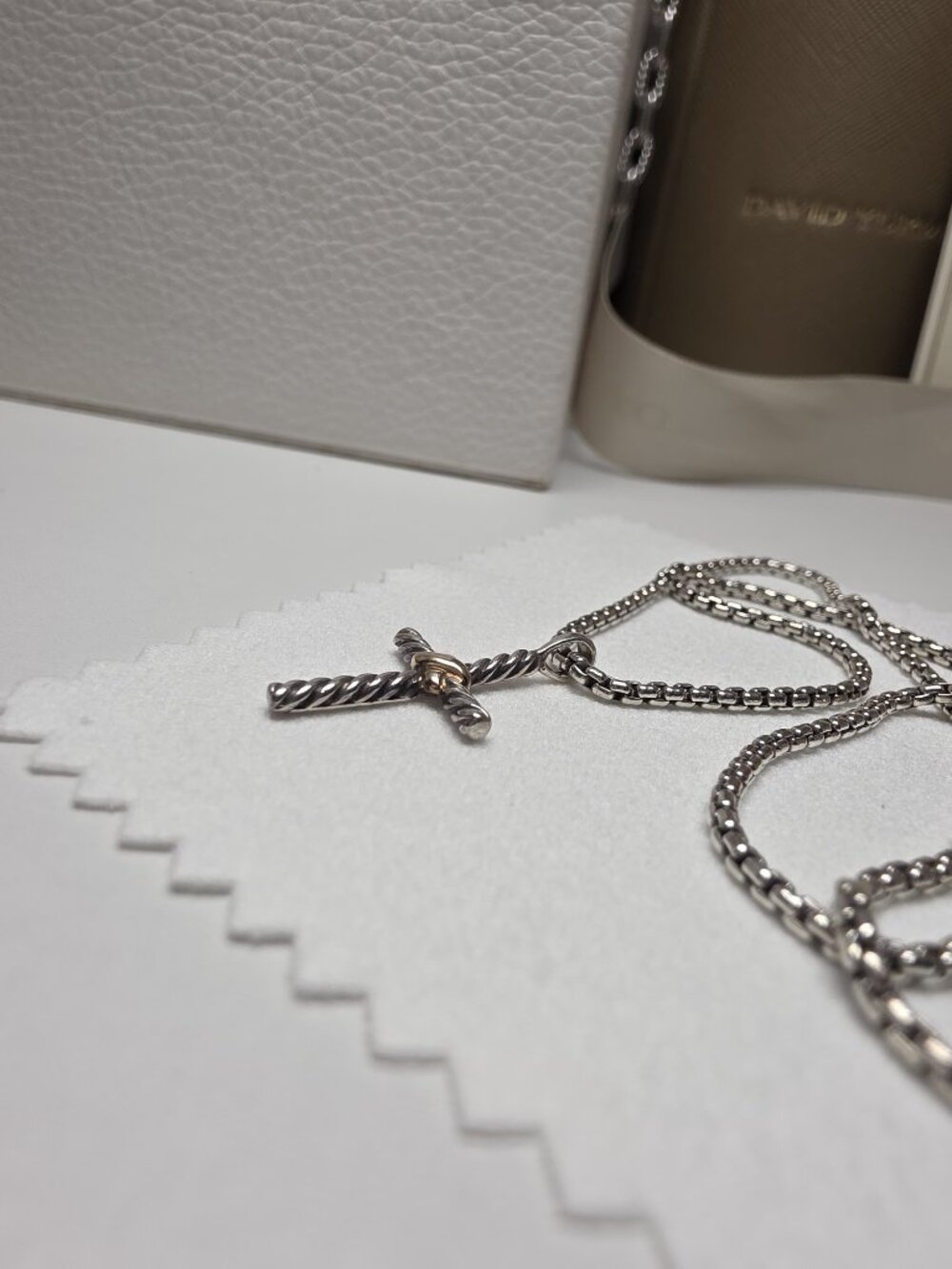 Petite X Cross Necklace Sterling Silver with 14K Yellow Gold, 24mm 16"Long - Picture 6 of 13